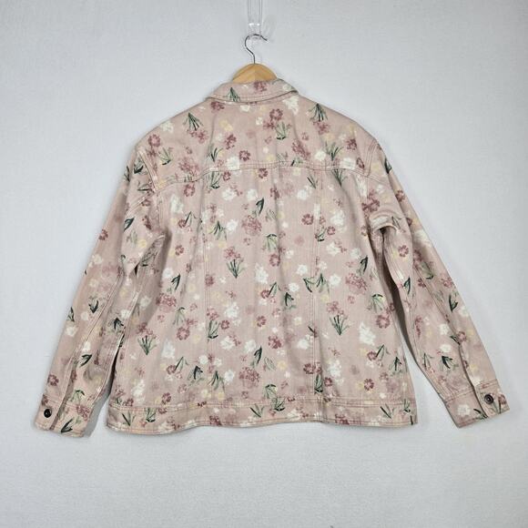 Lane Bryant Denim Jacket Sz 16 Pink Floral 100% Cotton Pockets Boho Cottagecore - Picture 8 of 15